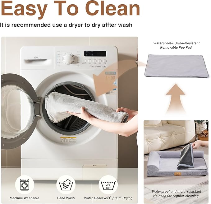 Product packaging for a waterproof and urine-resistant removable pee pad with washing instructions.