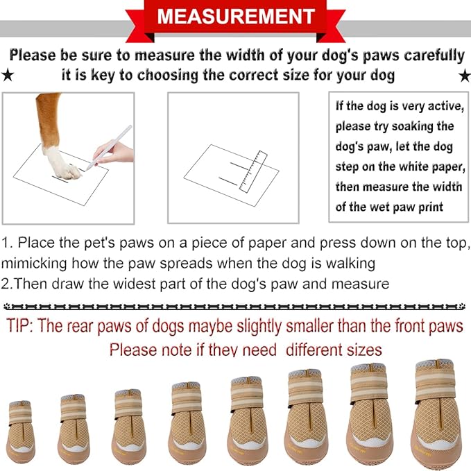 QUMY 4PCS Dog Boots for Large Dogs, Medium Dog Shoes & Paw Protectors for Hot Pavement, Summer Heat Protection, Mesh Breathable Nonslip Dog Booties for Hardfloors, Walking Running Hiking Khaki Size 7