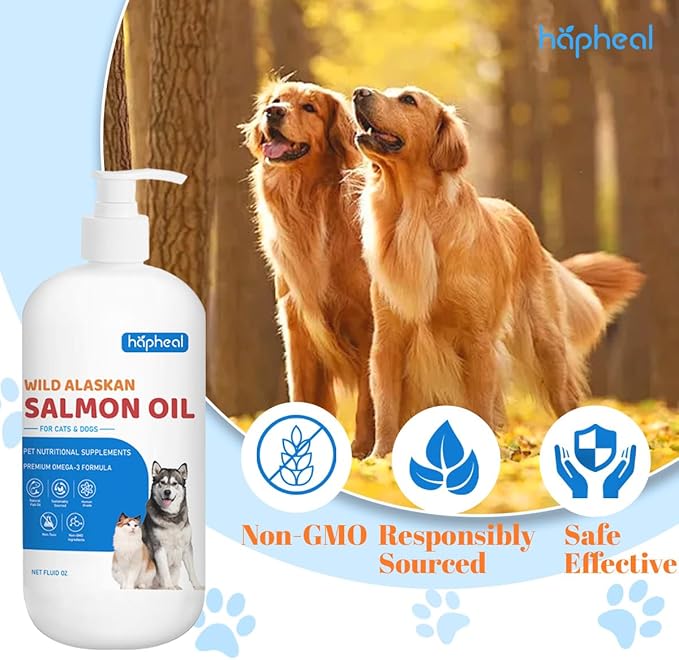 Wild-Caught Salmon Oil for Dogs & Cats - Omega 3 EPA DHA,Fish Oil Liquid Supplement for Skin & Coat Health (32 FLOZ Fish Oil)