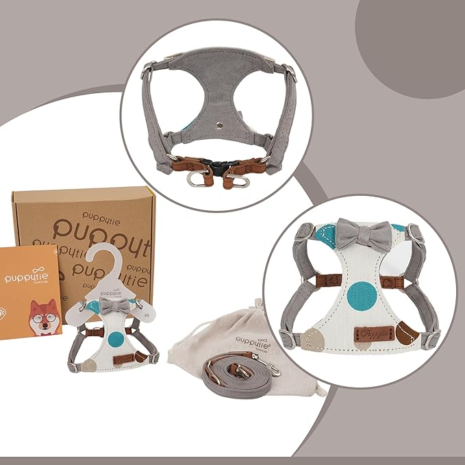 Puppytie No Pull Small Dog Harness with Multifunction Dog Leash,Lightweight Soft Adjustable No Choke Escape Proof Pet Harness Vest Pet Harness Vest,Smoke Grey,S