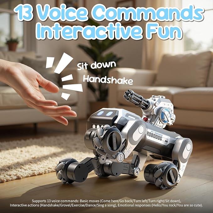 Smart Robot Dog RC Stunt Car Toys with Wheels, Remote Control STEM Pet Robot Toy with Music,Bionic Actions,Voice& Remote Control,Gesture Sensing,All-Terrain Stunt Pet Toy with Blaster foy Kids