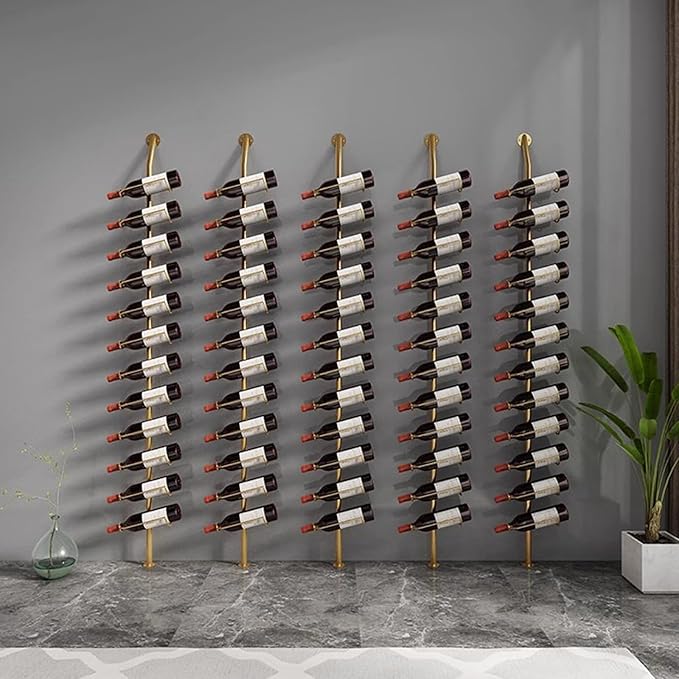 Wine Rack Wall Mounted, 72.8in High Metal Wine Bottle Holder for 12 Bottles, Kitchen Organization and Wine Storage for Commercial Restaurants Pantry Bar Wine Cellar (Black, Five rows-60 Bottles)