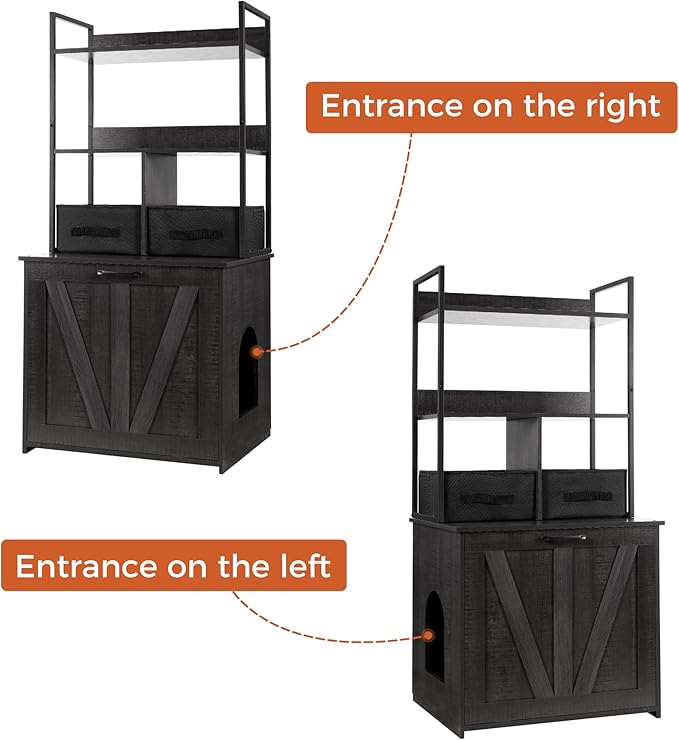 Dwanton Litter Box Enclosure with 2 Storage Shelves and 2 Drawers, 2-in-1 Hidden Cat Litter Box Enclosure Furniture with Shelf, Reversible Entrance, Washable Drawers, 50-Inch, Dark Grey