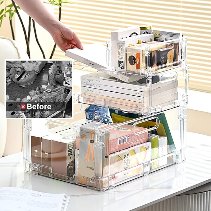 2-Pack Foldable Plastic Baskets, Stackable Storage Baskets with Handles for Organizing and Storage, Foldable Crate for Office, Home, Bedroom, Outdoor (12"x 8.07" x 4.92")