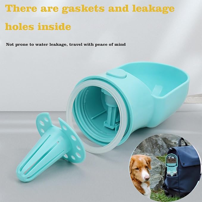 11oz Portable Dog Water Bottle with 6oz Food Container - Leakproof Travel Dispenser for Cats, Dogs & Service Animals, Dog Walking Accessories-Green