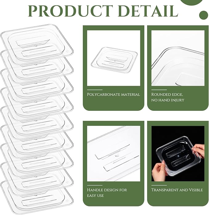 Hoolerry 24 Pcs Food Pan Lid with Handle Polycarbonate 1/6 Size Hotel Pan Cover Clear Lid for Restaurant Commercial Food Container and Storage