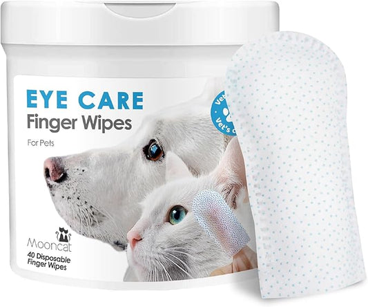 Mooncat Pet Eye Wipes for Dogs & Cats - Gentle Finger Cot Design for Easy Cleaning Tear Stains & Goop Cleaning - 40counts