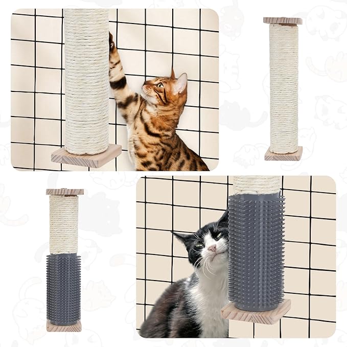 2 Pack Cat Scratching Post for Crate Cage, Wall Mounted Cat Scratcher Post with Self Groomer and Massager, Cat Cage Scratcher Pole to Scratch and Climbing (12.2x2.4in)