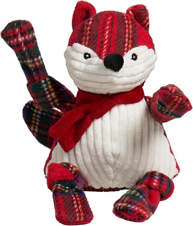 HuggleHounds Knottie Plush Dog Toy - Dog Stuffed Animal Toy for Small, Medium & Large Sized Dogs, Durable Plush to Keep Them Busy - Tartan Tidings Fox, Large