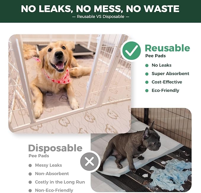 FXW Washable Pee Pads for Dogs, Puppy Pads with Super Absorbent, Specifically Designed for FXW Rollick/Homeplus 32/40/45inch 6 Panels Dog Playpen, 43" x 71" Rectangle, Khaki, 2 Packs