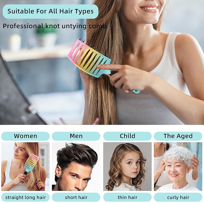 Round & Paddle Brush Set, 4 Piece Boar Bristle Brush Set for Fine & Thick Hair, Blow Drying for Women & Men, Curl Defining & Wet Hair