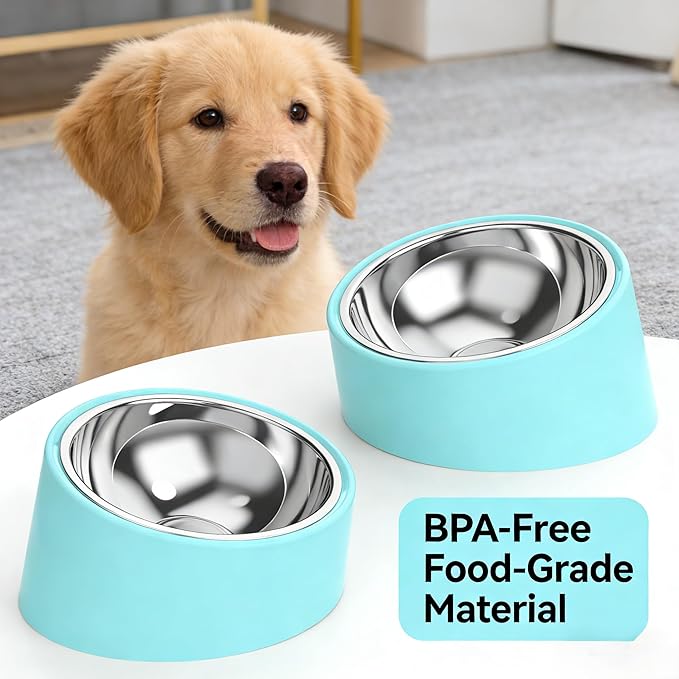 15° Slow Water Bowl for Medium Dogs (Medium, Blue), Anti-Gulping Pet Water Dish for 10-15kg Dogs, Non-Spill Raised Dog Bow