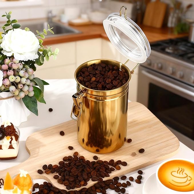 6 Pcs Stainless Steel Food Storage Containers Set Airtight Kitchen Canisters Coffee Jar with Clear Lid and Locking Clamp for Coffee Bean, Tea, Flour, Sugar, Cookie Storage(40.6 oz)
