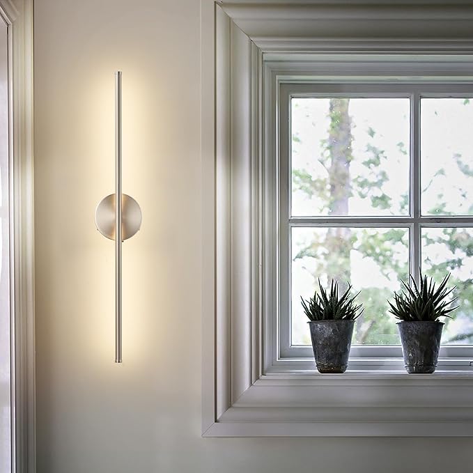 Battery Operated Wall Sconces with Remote Control, Dimmable Wall Sconces Set of Two, 350°Rotate, 3000K LED Nickel Wireless Wall Light for Living Room, Bedroom, Hallway, 24.4 Inch (2 Pack)