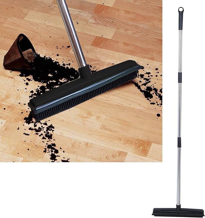 EBTOOLS Multifunction Telescopic Carpet Broom, Pet Hair Dust Removal Tool for Fluff Carpet, Hardwood Floor, Tile, Window, Daily Household (Black)