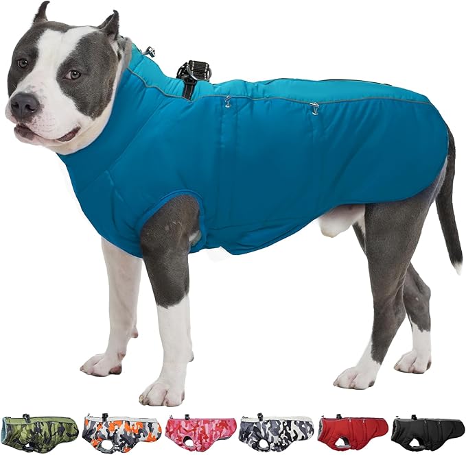 Small Dog Coat - Warm Zip Up Snowsuit Dog Harness Vest, Reflective, Water-Resistant, Green