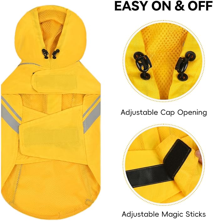 VIVAGLORY Wetoff Dog Raincoat, Rain Coat for Dog All Seasons Adventure, Rain Jacket with Harness Hole & Hood, Reflective Lightweight Waterproof for Doggy & Puppy, S, Yellow
