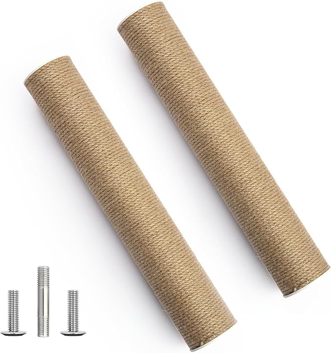 SVD.PET Cat Scratching Post Replacement, 17” x 2.95” Jute Rope Cat Tree/Tower Replacement Post, Refill Scratcher Posts with M8 Screws for DIY Cat Scratcher (2PCS)