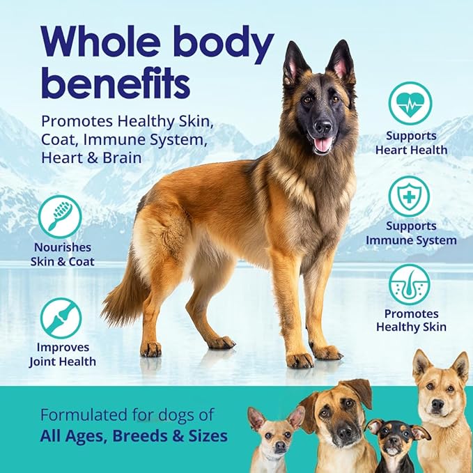 Pure Wild Alaskan Salmon Oil for Dogs - Omega 3 Formula - Dog Fish Oil Liquid - Skin and Coat Supplement for Shedding - Dry Itchy Skin and Allergies - EPA + DHA Fatty Acids - 32 oz Pump Bottle