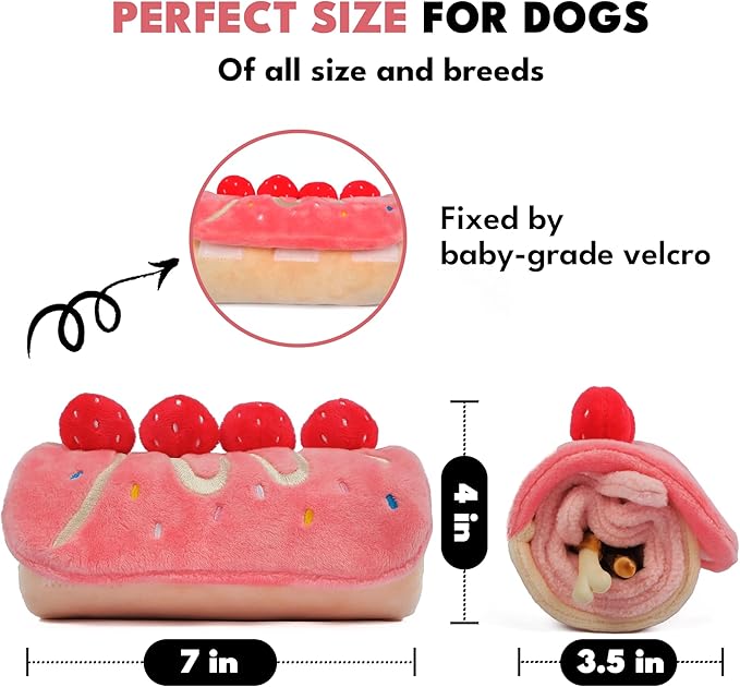 CHEWFFON Dog Enrichment Puzzle Bundle: Interactive Birthday Cake, Slow Feeding Crinkle Gift Nose Work Potato Chips Puzzle Toys for Small, Medium, & Large Dogs (Includes Level 2 Stimulating Treats)