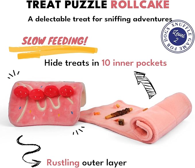 CHEWFFON Dog Enrichment Puzzle Bundle: Interactive Birthday Cake, Slow Feeding Crinkle Gift Nose Work Potato Chips Puzzle Toys for Small, Medium, & Large Dogs (Includes Level 2 Stimulating Treats)