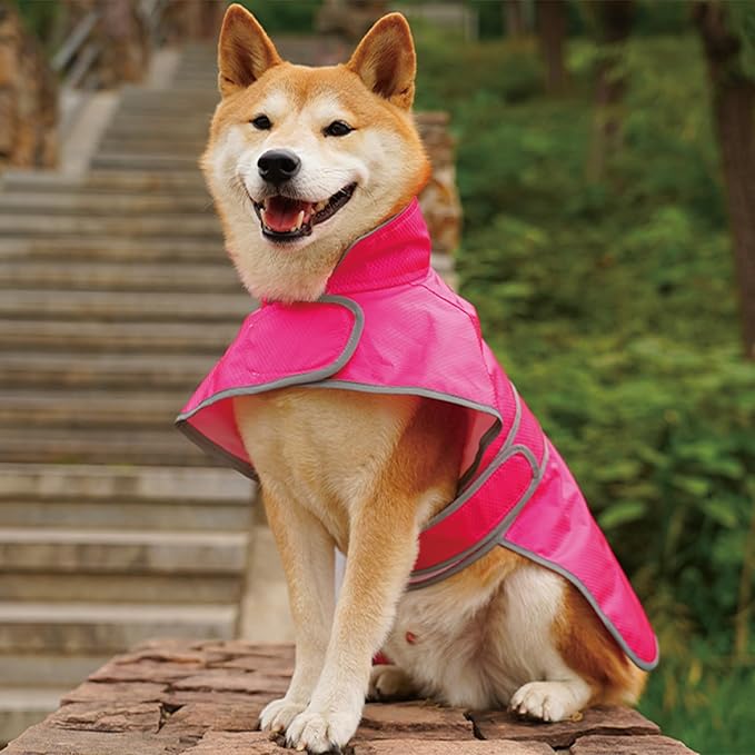Dog Raincoat| Waterproof Adjustable & Lightweight Dog Jacket with Reflective Strips| Easy Step-in Closure for All-Weather| Fits Small Medium Large Dogs(Rose Red,Medium)