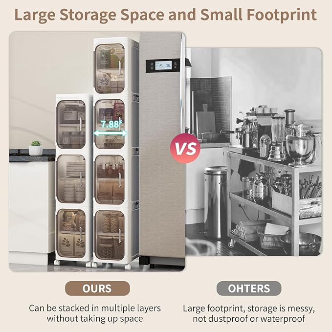 KHNR 4-Tiers Slim Bathroom Storage Cabinet, Foldable Storage Cabinets,Narrow Bathroom Storage,Movable Bathroom Storage Organizer for Small Spaces,Bathroom,Kitchen,Laundry,White