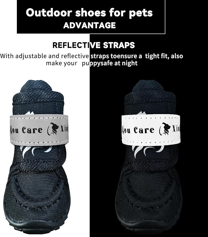 Dog Shoes for Small, Medium and Large Dogs - Waterproof for Rainy Days, Fit for Winter Snow and Hot Summer Roads, with Anti-Slip Soles for Indoor Hard Floors (Black, Size 4)