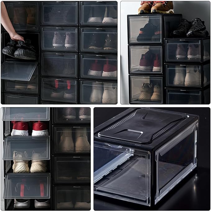 ABOOFAN Stackable Sneaker Shoe Box with Black Secure Closure Practical Display Shoes Organizer Container for Men and Women