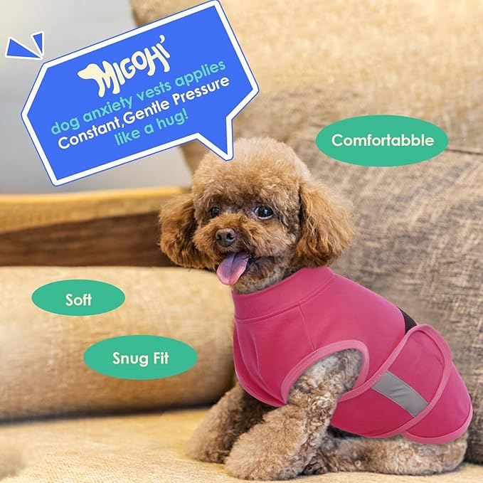 MIGOHI Dog Anxiety Relief Coat,Comfort Anxiety Vest for Dogs,Adjustable Anxiety Calming Wrap for Fireworks,Thunderstorms,Travel, Separation, Dog Anxiety Jacket for Small Dogs,M,Rosered