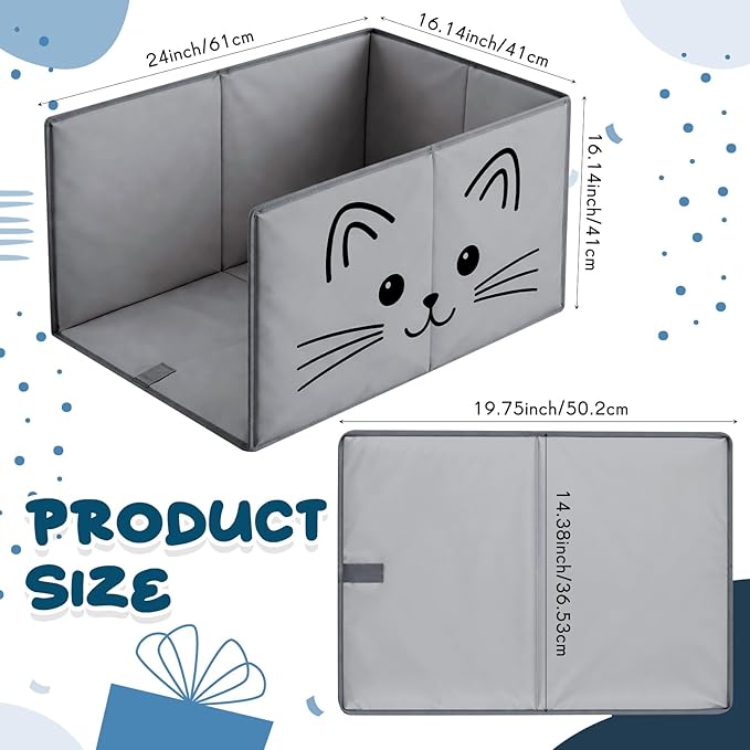 24"L×16.14"W×16.14"H Foldable Cat Litter Box Enclosure Splash Guard with Removable Mat, Cat-print Casing, Large High Sided for Litter Pan Water Resistant Easy Clean Anti-leakage Pee Shields