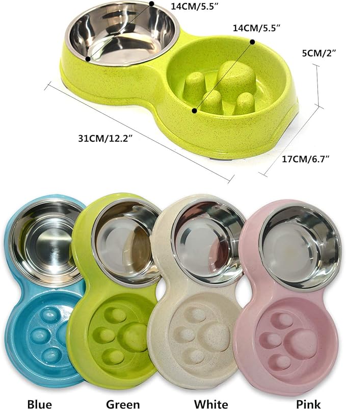 Dog Slow Eating & Drinking Bowl,Stainless Steel Interactive Slow Feed Dog Bowl for French Bulldog,Slow Down Eating Eco-Friendly pet Bowl for Frenchie (Green)