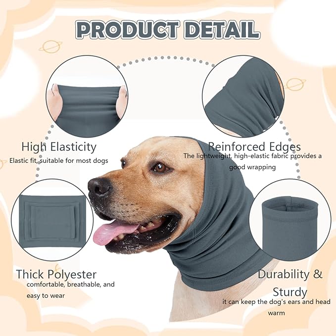 Dog Calming Hoodie Head Wrap,No Shake Anxiety Relief Quiet Thunder Vest for Dogs,Ear Protection Head Muffs for Grooming,Pet Covers for Fireworks,Vet Visits,Bathing,Grey Blue,L