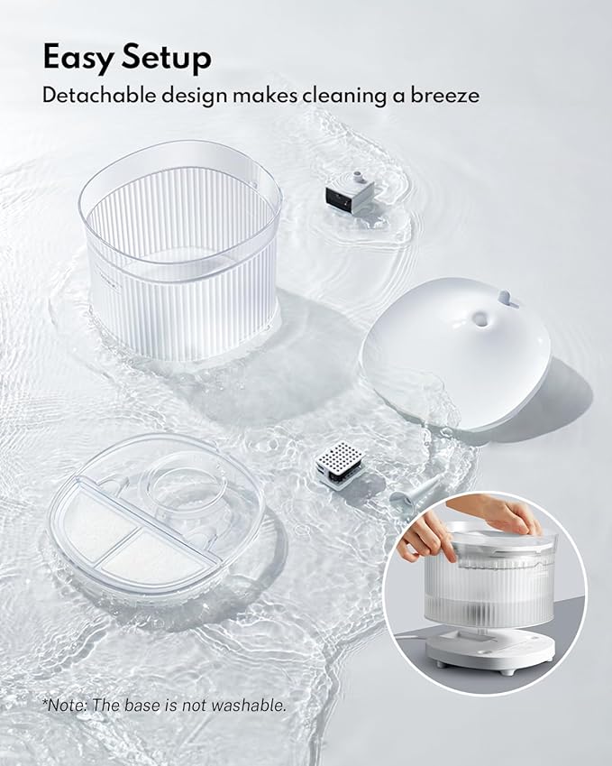 Homerunpet Cat Water Fountain with Wireless Pump, Ultra Quiet Pet Water Fountain Indoor, BPA-Free, Detachable Design, Easy to Clean Cat Water Bowl for Cats, Dogs, Filters Included, 68oz/2L