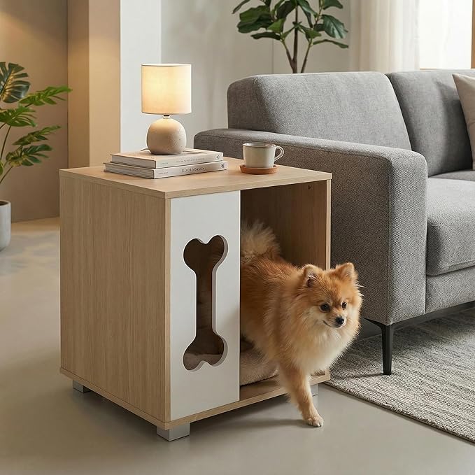 PETSITE Wooden Dog House for Small Sized Dogs, Indoor Dog Cage Nightstand Side End Table with Anti-Slip Robust Metal Legs and Spacious Tabletop, 17 x 16 x 19.5 Inches