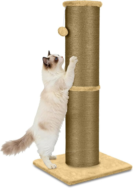 PAWSCRAT Cat Scratching Post 32 Inch High, 5.5 Inch Large Diameter Natural Sisal Cat Scratch Post, Scratch-Resistant and Durable Tall Cat Scratcher for Indoor Cats, Protect Your Furniture, Yellow