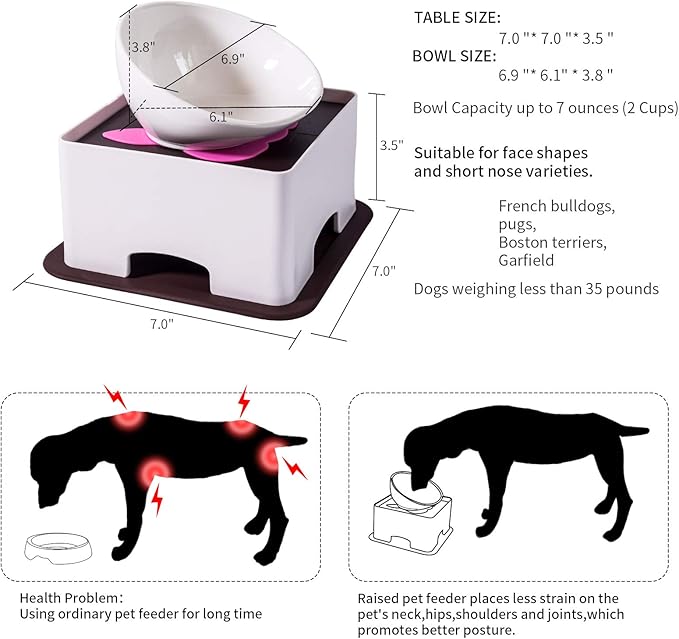 Raised Ceramic Dog Feeding Bowl,Adjustable Elevated Dog Bowls Set Anti-Slip,Standing Pet Feeding Dish for Small Medium Dogs and Cats,White