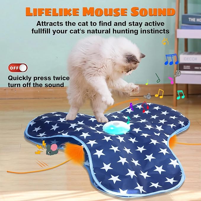 Interactive Cat Toys Chirping and Moving Feather Wand - Motion-Activated Cat Toys and Rechargeable