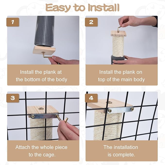 2 Pack Cat Scratching Post for Crate Cage, Wall Mounted Cat Scratcher Post with Self Groomer and Massager, Cat Cage Scratcher Pole to Scratch and Climbing (12.2x2.4in)