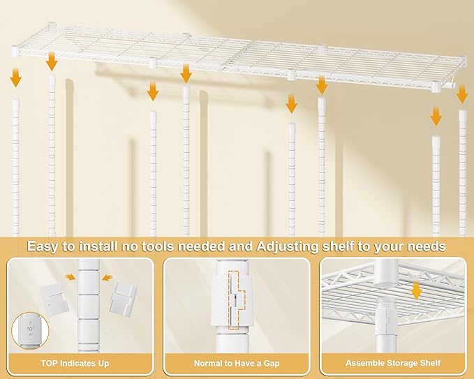 E14C Pro Heavy Duty Closet Organizer System，Freestanding Clothing Racks for Hanging Clothes，Adjustable Garment Rack 70.1"W × 16.6"D × 76.4"H Hold 960 lbs，White Rack with Black Dustproof Cover