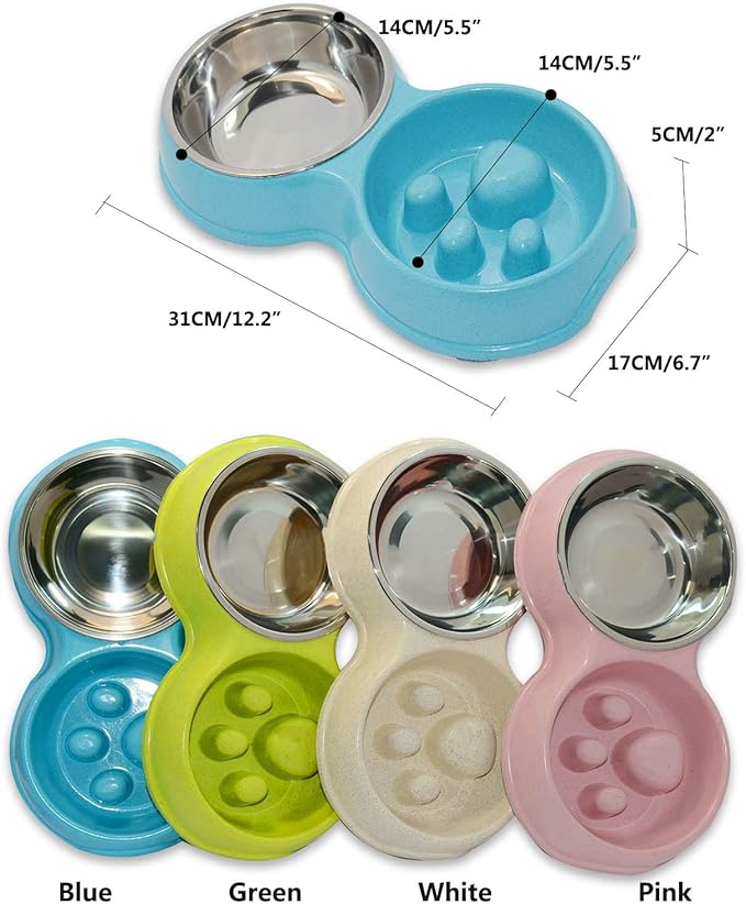 Dog Slow Eating & Drinking Bowl,Stainless Steel Interactive Slow Feed Dog Bowl for French Bulldog,Slow Down Eating Eco-Friendly pet Bowl for Frenchie (Blue)