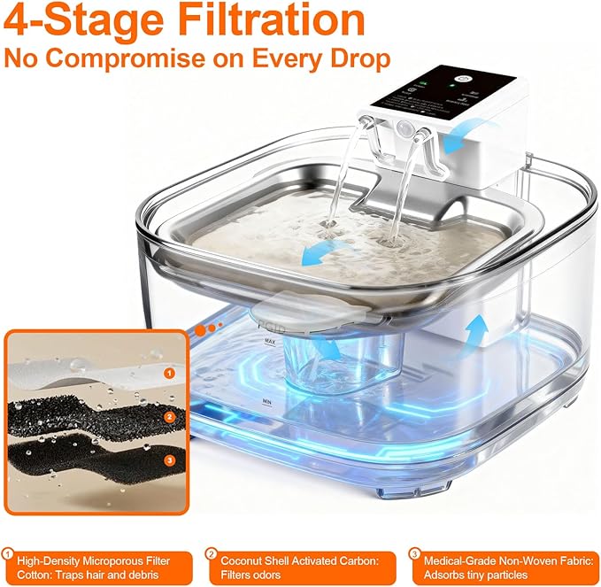 Cordless Cat Water Fountain, 5000mah Battery Rechargeable Pet Water Fountain, 108oz/3.2L Automatic Dog Water Fountains for Cats Dog Indoor Outdoor