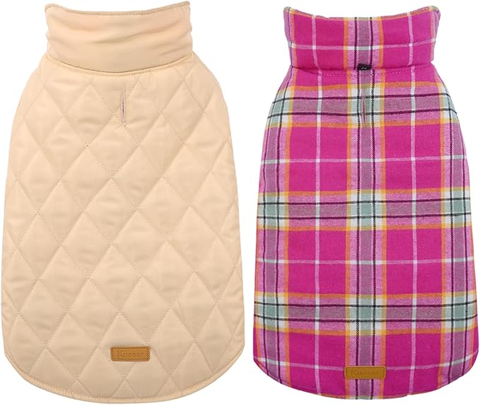 Kuoser Warm Dog Coat, Waterproof Dog Coats for X-Small Dogs, Adjustable Durable Doggie Winter Jacket Reversible Cozy Puppy Cold Weather Apparel from Small to Large Breed, Rose XS