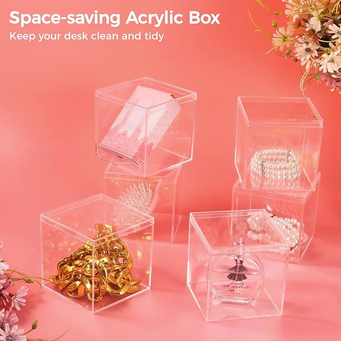 Homaisson 12 PCS Acrylic Square Cube 3 x 3 x 3 Inches, Small Clear Plastic Display Boxes with Lids, Clear Acrylic Storage Square Cube Boxes, Display Case Container for Candy Jewelry Tiny Items