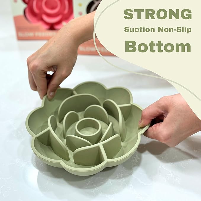 Hanara Sillicone Slow Feeder Dog Bowls & Lick Mat with Suction Bottom | Rose Petals Design | Promotes Better Digestion, Prevent Choking | Dish Washer Safe | Great Size for All Breed (Peach Beige)