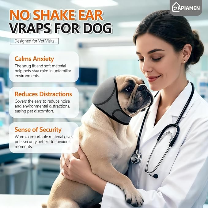 Dog Ear Covers,Dog Ear Muffs Noise Protection No Shake Head Wrap for Bath,Anxiety Relief Quiet Dogs Calming Hoodie,Adjustable Shower Cap Pet Ears for Grooming,Swimming,Hematoma(Grey,M)