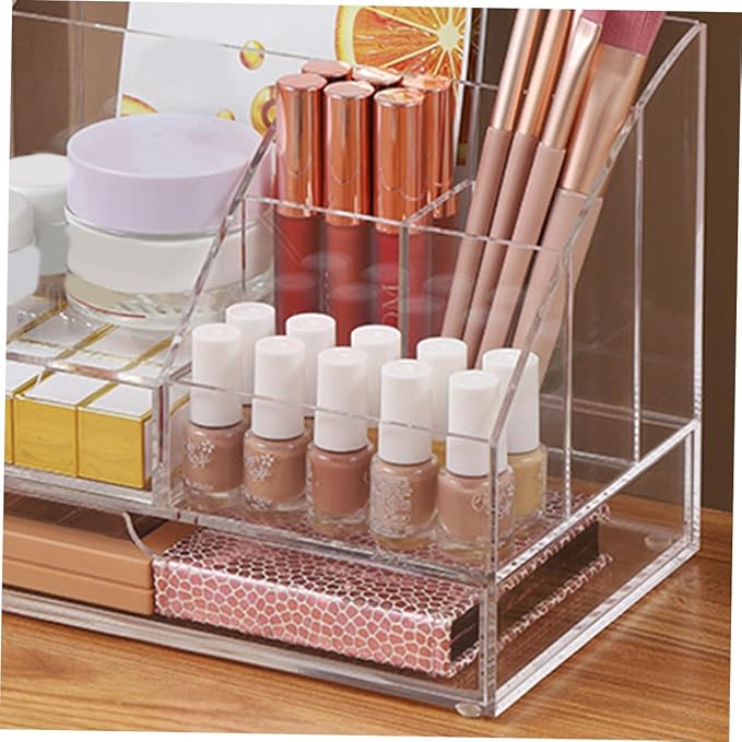 Garneck Acrylic Desk Organizer Drawer for Makeup Cosmetics and Office Supplies Multi-compartment Storage Box for Home and Vanity Use