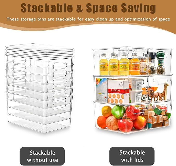 12 Pack Clear Storage Bins with Lids, 7 Quart Stackable Storage Boxes for Storage and Organization, Plastic Storage Containers with Lids, Plastic Bins with Handles for Office, Bedroom, Study Room