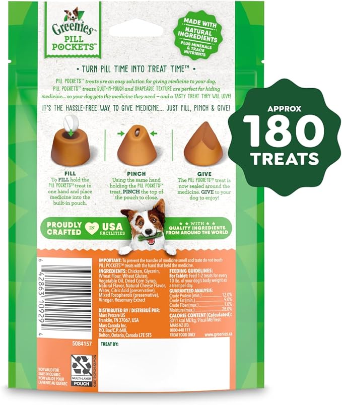 Greenies Pill Pockets for Dogs Small Size, Soft Dog Treats, Cheese Flavor, (6) 3.2 oz. Pouches (180 Treats Total)