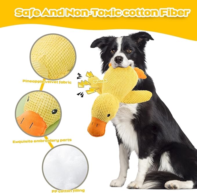 The Mellow Ducks Calming Pillow, Mellow Dog Calming Duck, 2025 New Yellow Duck Dog Toy, Dogs Ducks Toy with Quacking Sound for Indoor Dogs
